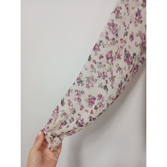 Cynthia Rowley Womens Top Size Small Ivory Purple Floral Chiffon Tulip Back - Picture 4 of 9